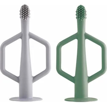 Zubní kartáček Tiny Twinkle Silikonový zubní kartáček, 2 ks - Olive / Grey