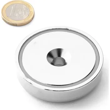 Dekorativní magnet SOLLAU Neodymová magnetická čočka se středovou dírou a sražením 60x8,5x15 mm