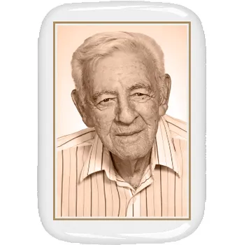 Smuteční dekorace Keramické foto na hrob, obdélník kulaté rohy, 6 x 8,3 cm, hnědočerný, zlatá linka