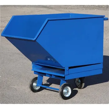 Plošinový vozík Lehký výklopný přepravník, provedení s dvojitým dnem a sítem, se zajížděcími kapsami, výpustný kohout, objem 600 l, barva modrá RAL5010