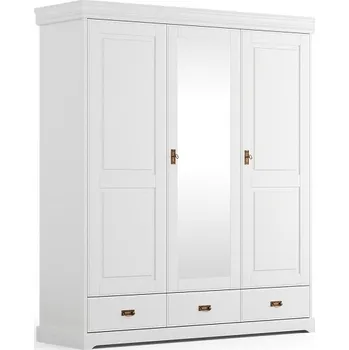 Šatní skříň Rustikální skříň TOSKANIA 3D bílá se zrcadlem
