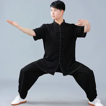 Oblečení pro bojové sporty Kung-fu, Tai-chi oblečení obleky s krátkým rukávem ---- Černý (muž)