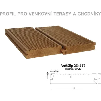 Stavební profil Thermowood borovice AntiSlip 26 x 117mm s bočními úchyty 4,2 m