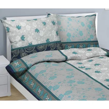 Bytový textil Povlečení krepové 140x200, 70x90 cm tyrkysový kvítek