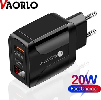 Rychlo-nabíječka LED displej USB QC3.0 + USB-C PD, 20W