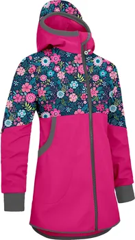 Dívčí kabát Unuo Street softshellový kabát s fleecem fuchsiový/květinky 98/104