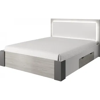 Postel Helen manželská postel s LED osvětlením 160 x 200 cm bílá/dub kathult/šedá