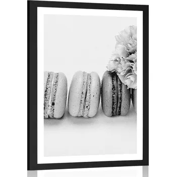 Plakát Dovido Plakát s paspartou chutné makronky v černobílém provedení