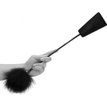 Ouch! Crop with Feather Tickler Black