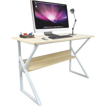 Psací stůl Psací stůl TARCAL 80 s policí, lamino dub přírodní a kov bílý lak