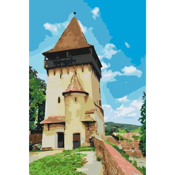 Malování podle čísel - Kostel Biertan, Rumunsko Velikost: 40x60cm, Rámování: Pouze srolované plátno