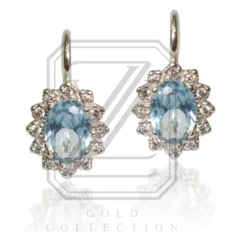Náušnice Zlaté náušnice, bílé i žluté zlato se zirkony , akvamarin - VE 247