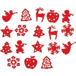 Dekorace z filcu červené mix motivů 3 cm, 18 ks