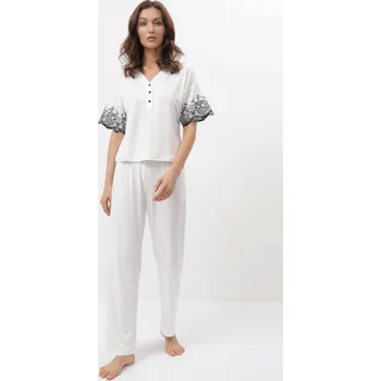 Dámské pyžamo Luisa Moretti Dámské bambusové pyžamo SILVIA, Krémová, V dárkovém boxu, Bambusové vlákno 100%, Krátký rukáv - vel. XL