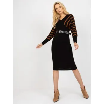 Dámské šaty Dámské šaty s páskem pletené midi OCH BELLA černohnědé