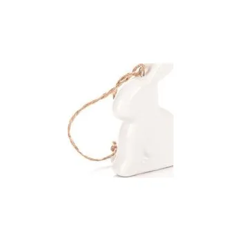 Velikonoční dekorace Zajíček závěsný bílý keramika 5x5x7 cm