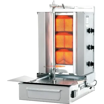 Kuchyňský gril Plynový gril na kebab/gyros, 3 topná pole, zátěž 40 kg, 10,5 kW, dolní pohon 3,5 W, 760x620x840 mm | POTIS, F GD3/zemní plyn