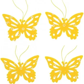 Velikonoční dekorace Motýl filcový žlutý 7 cm, 4 ks v sáčku