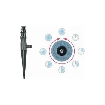 Zavlažovač ELGO nastavitelný kruhový zahradní rozstřikovač na plastovém bodci, AN15QC