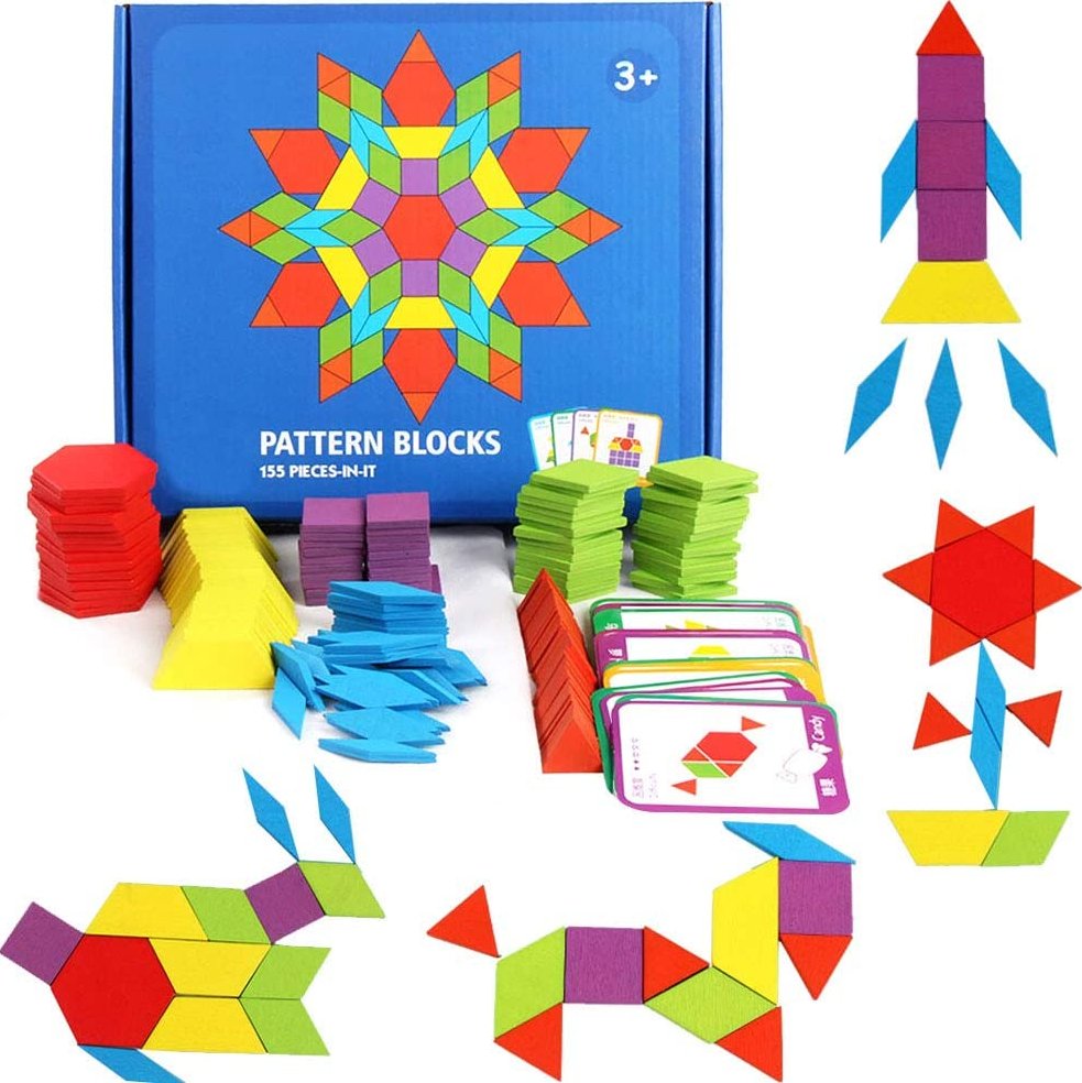 Tvořivé dřevěné puzzle Pattern Blocks 155 dílků - Zbozi.cz
