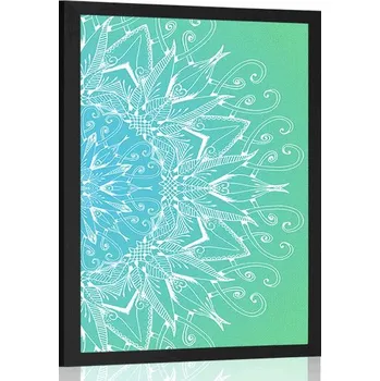 Plakát Dovido Plakát bílá Mandala na modrozeleném pozadí