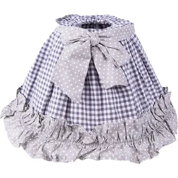 Stínidlo Šedo-modré kárované stínidlo s mašlí, volánkem a puntíky - Ø 25*16 cm / E27