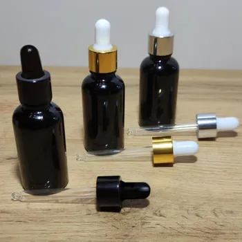 Láhev Lahvička skleněná černá s kapátkem - 30 ml Barva: černá objímka, bílá gumička