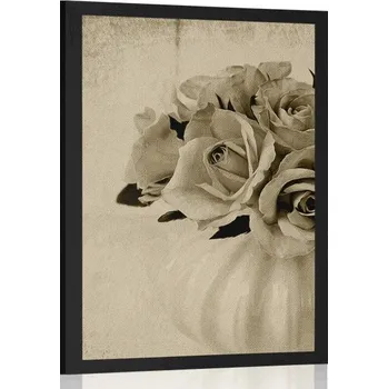 Plakát Dovido Plakát růže ve váze v sépiovém provedení