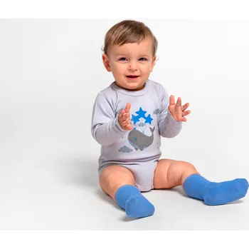 Kojenecký body Bambusové body s merinem velryba dlouhý rukáv SAFA Velikost: 50/56