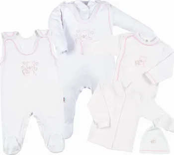Kojenecká souprava New Baby 4dílná souprava s bílým kabátkem růžová