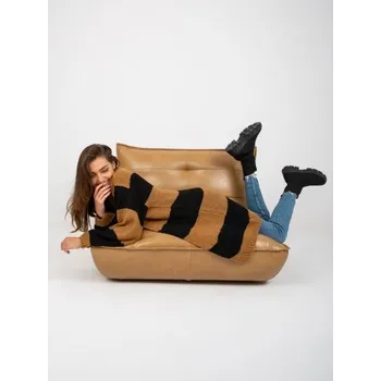 Dámský svetr Dámský svetr pruhovaný OCH BELLA černo-karamelový