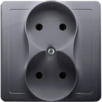 Elektrická zásuvka SIMON BMG2/43 dvojitá kolíková zásuvka bez uzemnění stříbrná