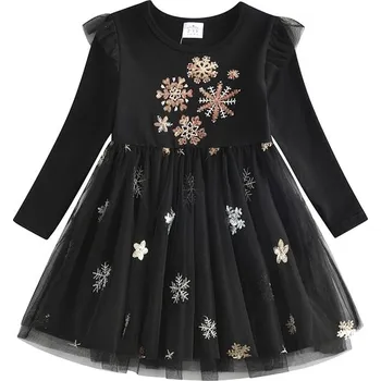 Dívčí šaty Čína Dívčí sváteční černé šatičky se síťovanou sukní - sněhové vločky Velikost: 116/6T