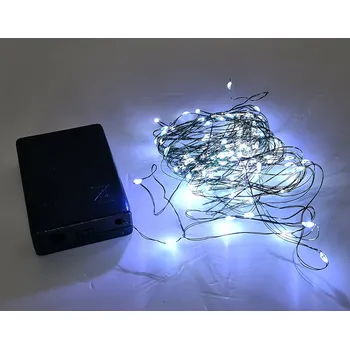 Vánoční dekorace VOR-BAT 10M-D ZEL - 10m dekorační, světelný vánoční řetěz na zeleném drátu, nap. na baterie 3x AA, různé barvy svitu Barva: Bílá studená