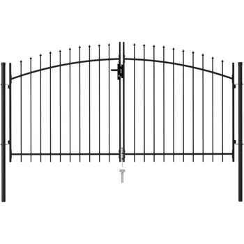 brána Dvoukřídlá zahradní brána s hroty ocelová 3 x 1,5 m černá