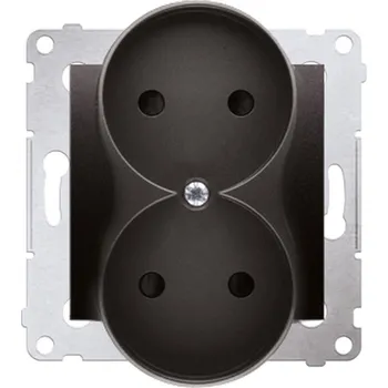 Elektrická zásuvka SIMON DG2MZ.01/48 dvojitá kolíková zásuvka bez uzemnění se clonami elektrických kolejí antracit, met