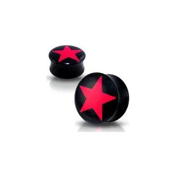 Piercing Šperky4U Akrylátový plug do ucha - rudá hvězda - PL01042-05