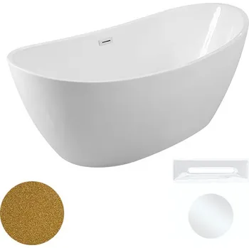 Besco Akrylátová volně stojící vana Ayla Glam Z 170x80 Barva: Bílá/zlatá, Rozměry (cm): 170x80, Typ a barva výpustě: Click-Clack s přepadem, bílá