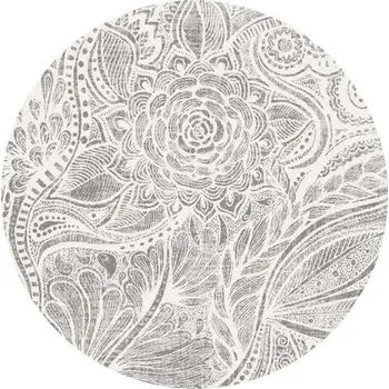 Koberec Kulatý koberec vlněný Agnella Agnus Hejk Květy Šedý Bílý Rozměr: průměr 133 cm
