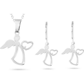 Souprava šperků biju Set z chirurgické oceli, anděl se srdíčkem, řetízek + visací náušnice 210
