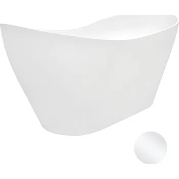 Vana Besco Volně stojící vana z litého mramoru Viya 160x70 (170x71) Barva: Bílá, Rozměry (cm): 158x70,5, Typ a barva výpustě: Click-Clack s horním čištěním, bílá
