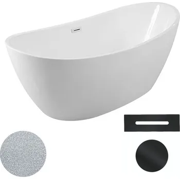 Besco Akrylátová volně stojící vana Ayla Glam S 170x80 Barva: Bílá/stříbrná, Rozměry (cm): 170x80, Typ a barva výpustě: Click-Clack s přepadem, černá
