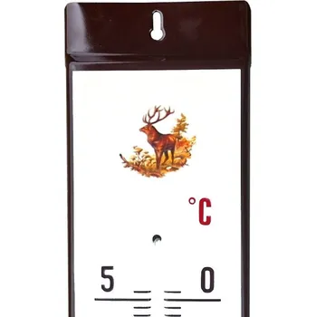Domácí teploměr Venkovní teploměr smaltovaný, Hnědobílý 500x95 mm, Motiv Jelen