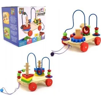 Dřevěná hračka Dětský labyrint s třídičem na dřevěném vozíku