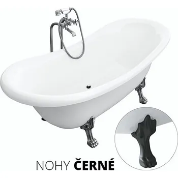 Vana Besco Volně stojící vana ze sanitárního kompozitu Amelia 190x77 bez přepadu Typ a barva výpustě: bez odpadového sifonu, Barva podpěrných nožek: Černá mat