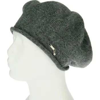 Čepice Vlněný baret hladký šedý (Dámský zimní baret)