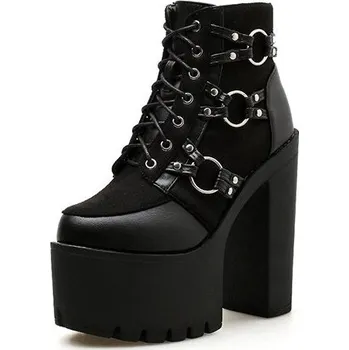 Dámská obuv Punk šněrovací boty gothic na vysokém podpatku GoodDayGirl Barva: Černá, Velikost: 35