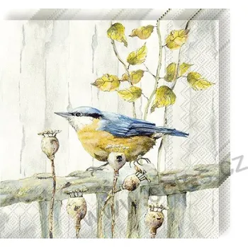 Papírový ubrousek IHR KANTORI papírové dezertní ubrousky sýkorka modřinka na zábradlí 20 ks