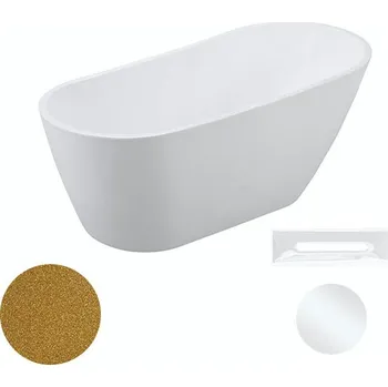 Besco Akrylátová volně stojící vana Melody Glam Z 150x80 (170x80) Barva: Bílá/zlatá, Rozměry (cm): 150x80, Typ a barva výpustě: Click-Clack s přepadem, bílá