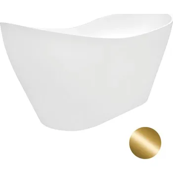 Besco Volně stojící vana z litého mramoru Viya 160x70 (170x71) Barva: Bílá, Rozměry (cm): 158x70,5, Typ a barva výpustě: Click-Clack s horním čištěním, zlatá